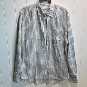 Morris per Chantal Capri men’s stripe linen grey and white long sleeve L